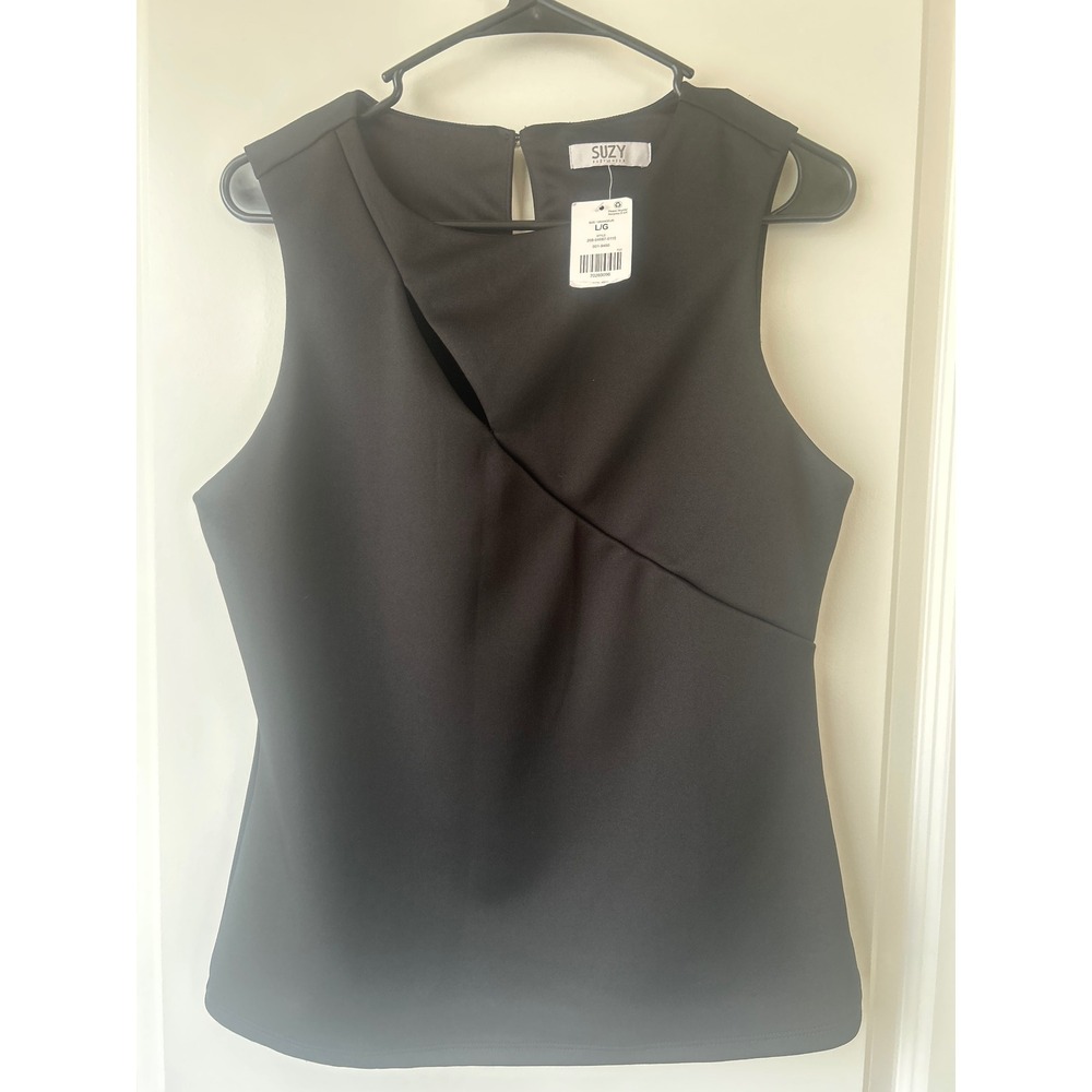 Suzy Shier Womens Black Sleeveless Wrap Front Cutout Blouse L 208-04687-0115